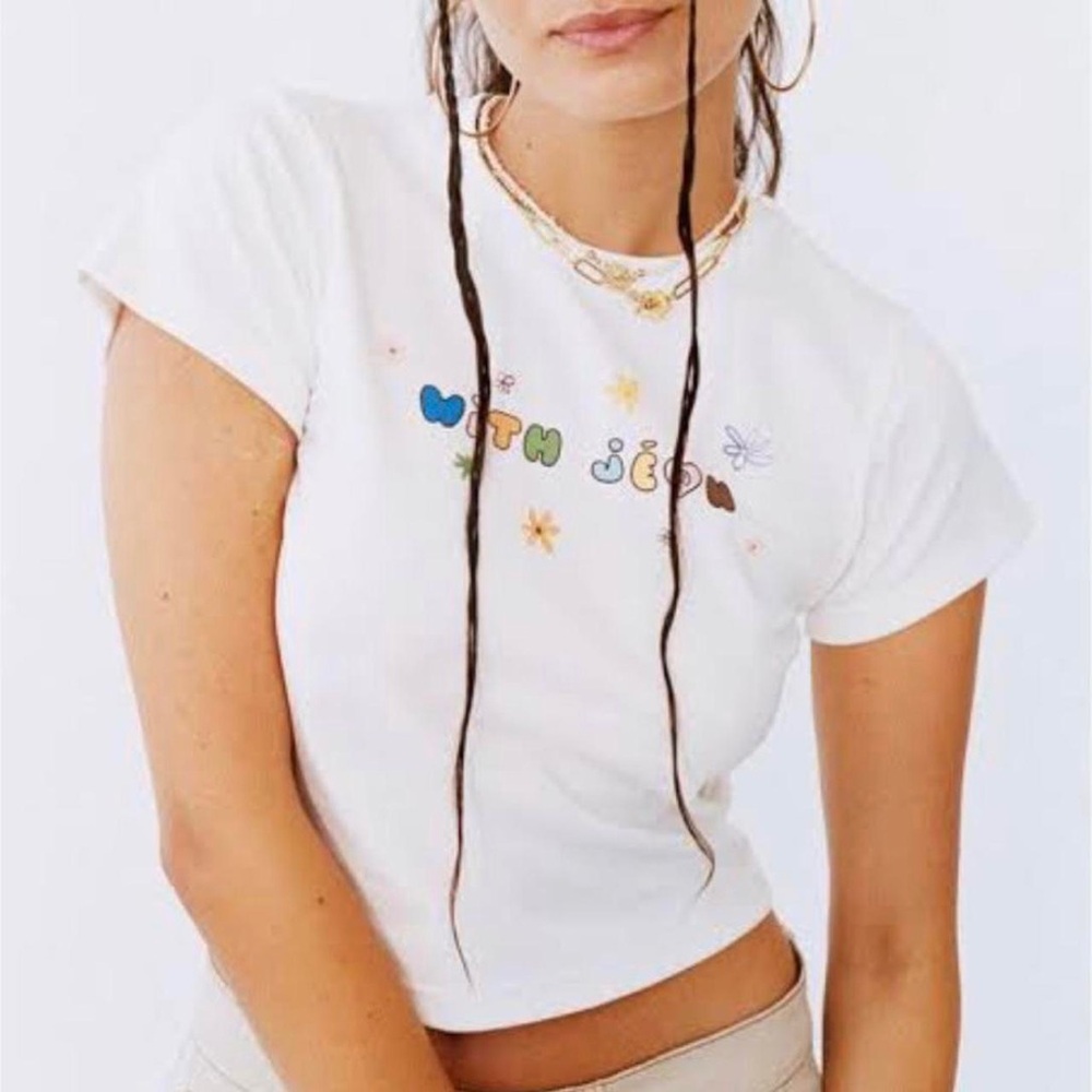 With Jean Baby Tee Urban Outfitters Size XXS y2k 90s Crop Top Back To School